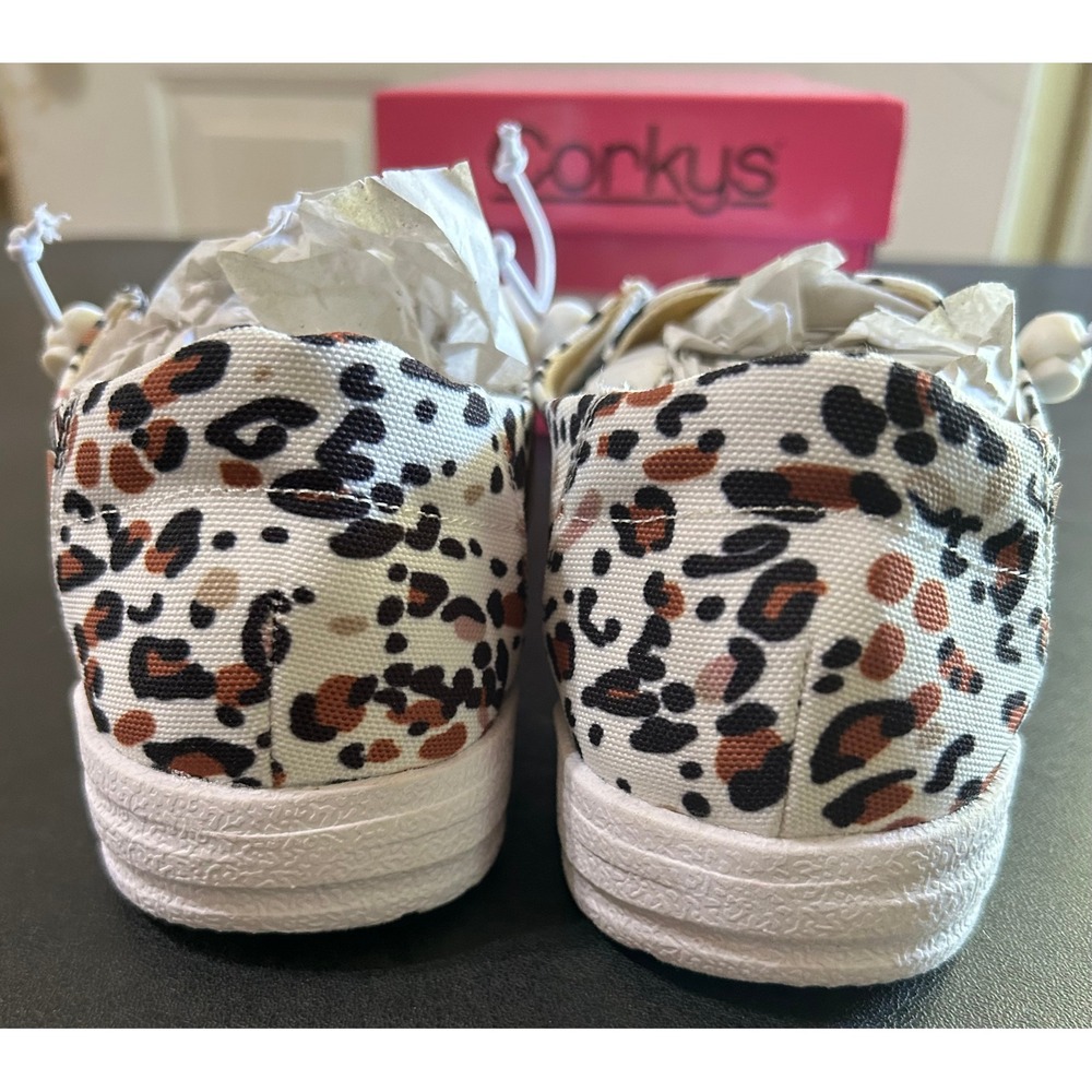 Corky's Kayak Boat Shoes Women 10 White Leopard Print Canvas Loafers Slip On NEW - Picture 5 of 9